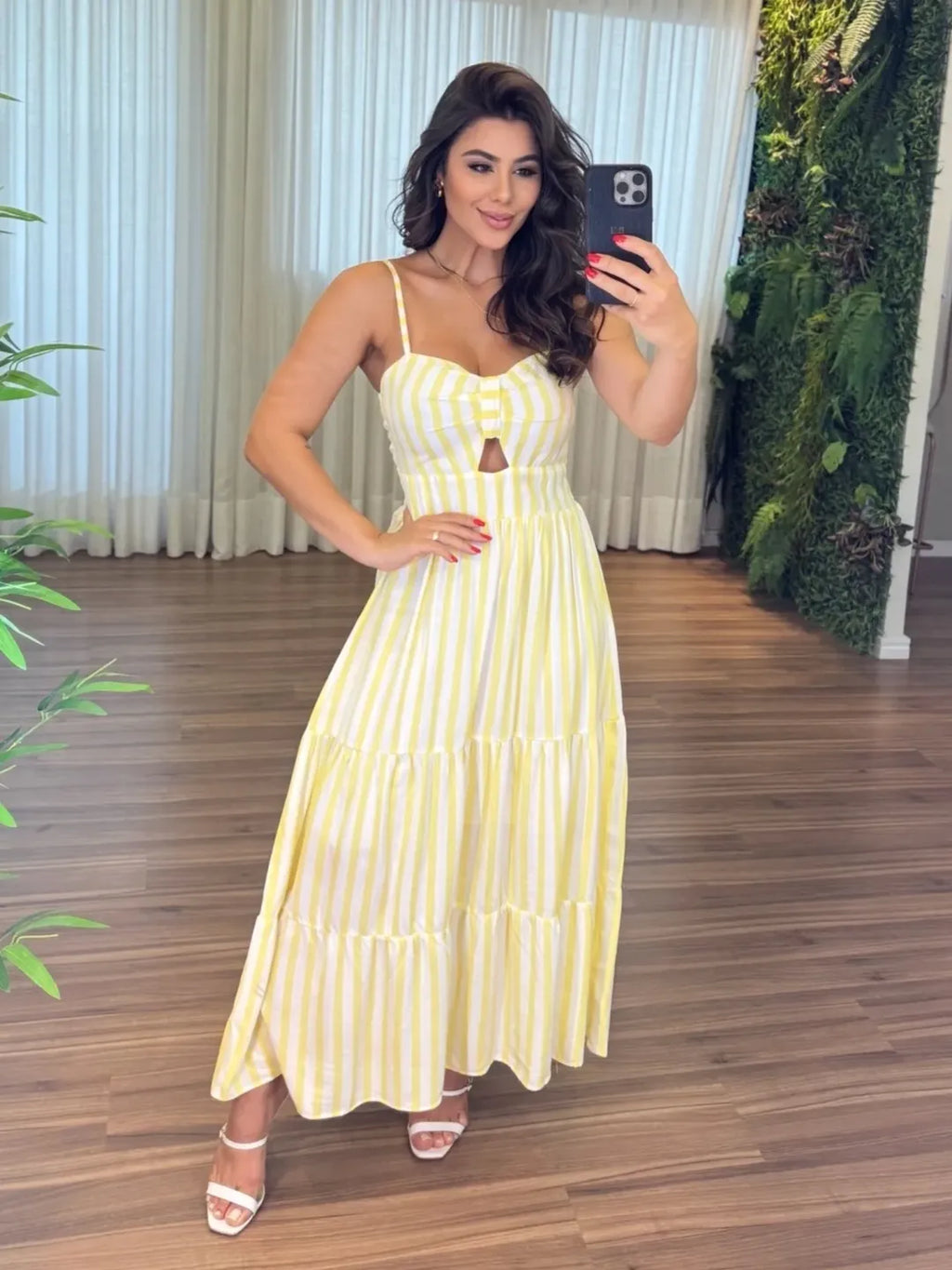 Vestido Bojo Midi Feminino - Amarelo