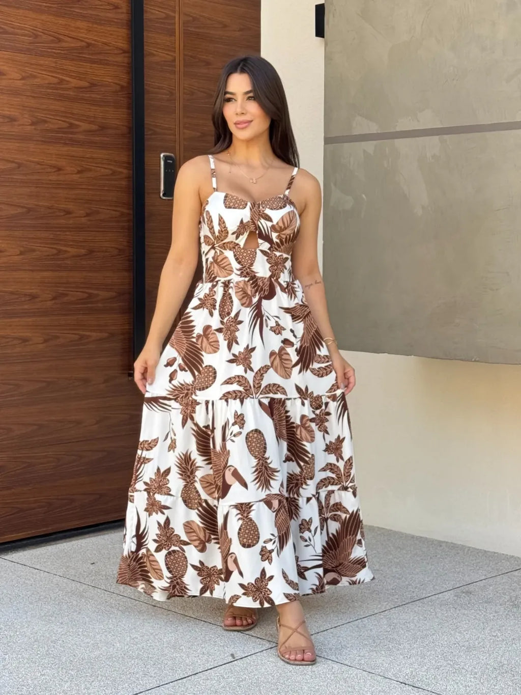 Vestido Bojo Midi Feminino - Marrom