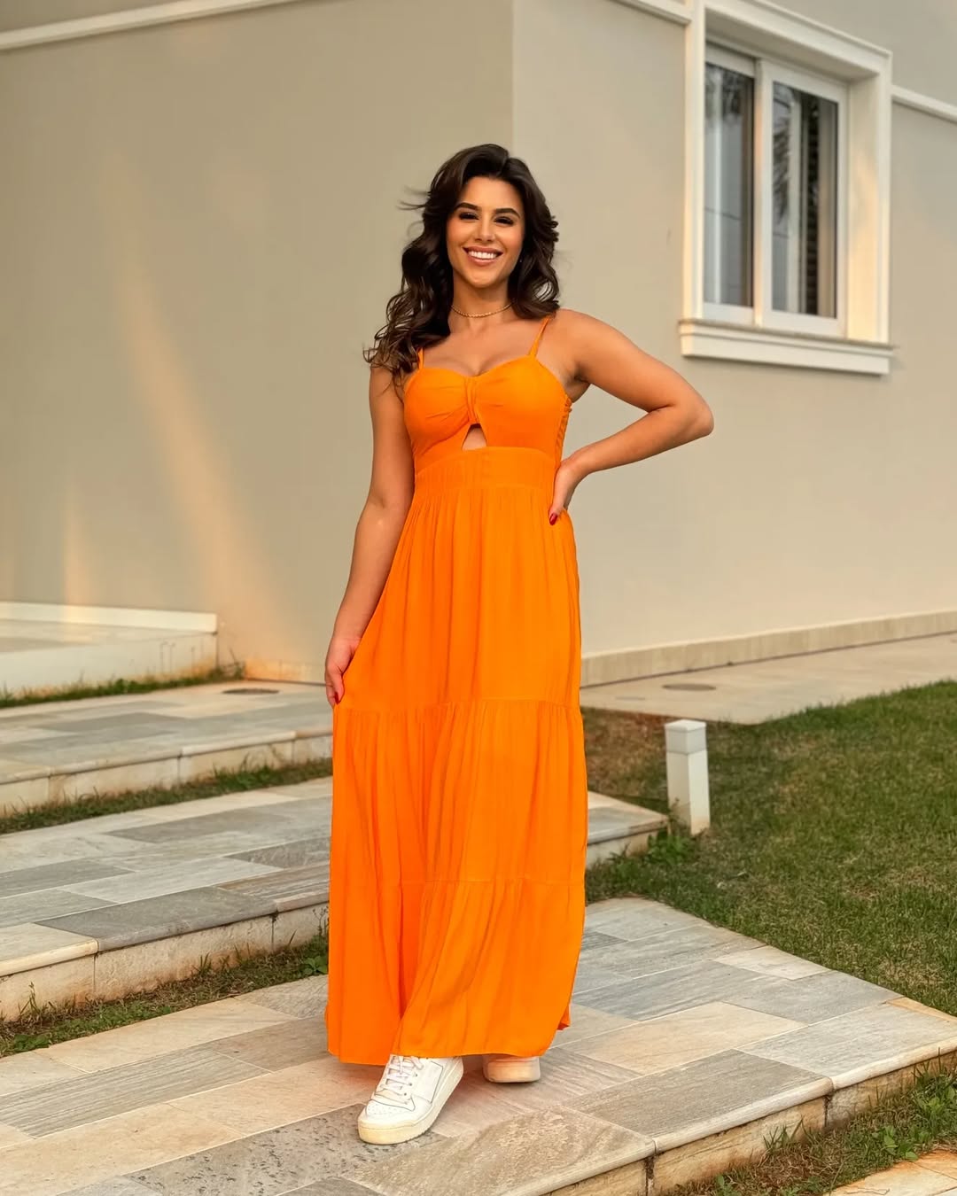 Vestido Bojo Midi Feminino - Laranja