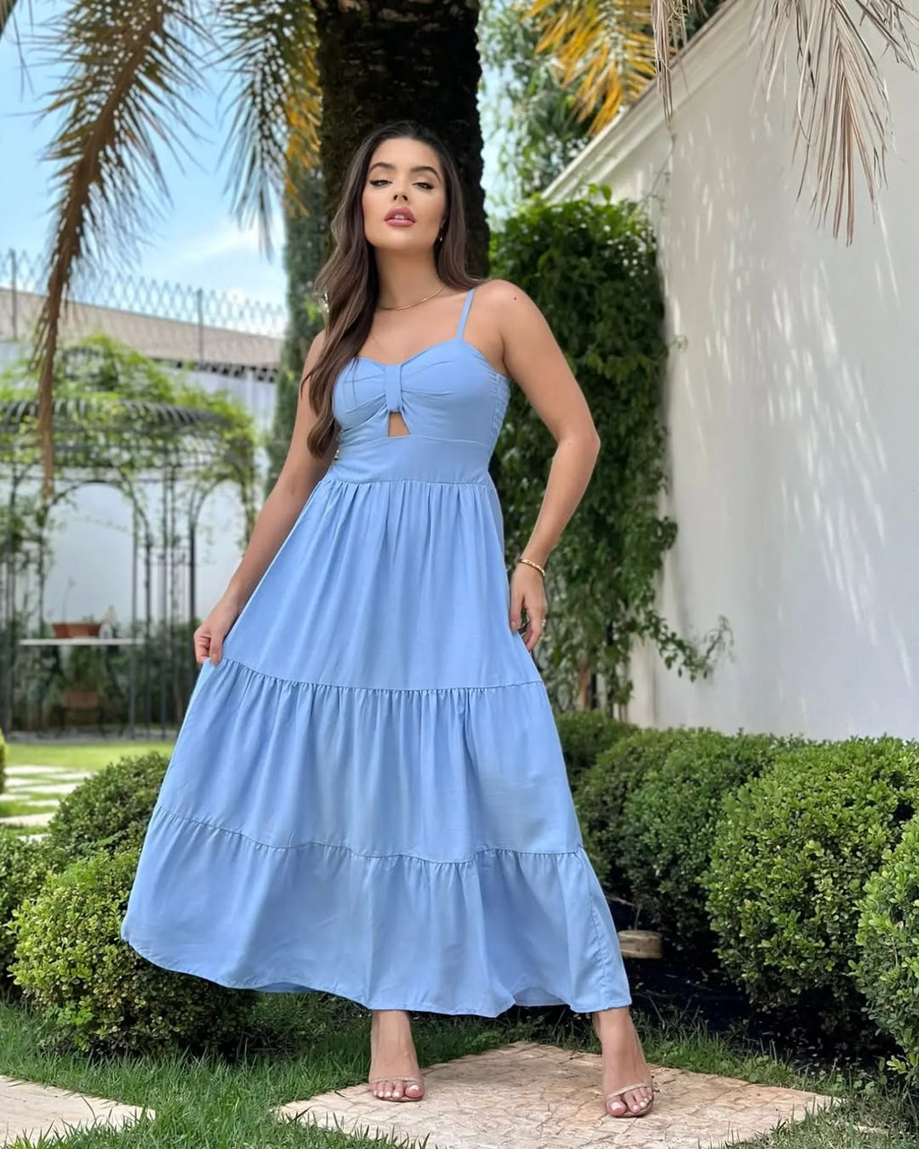 Vestido Bojo Midi Feminino - Azul Claro