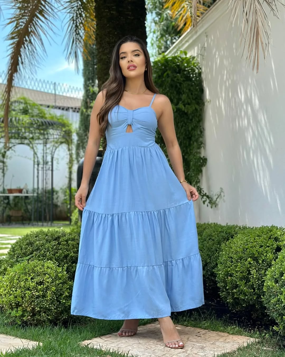 Vestido Bojo Midi Feminino - Azul Claro