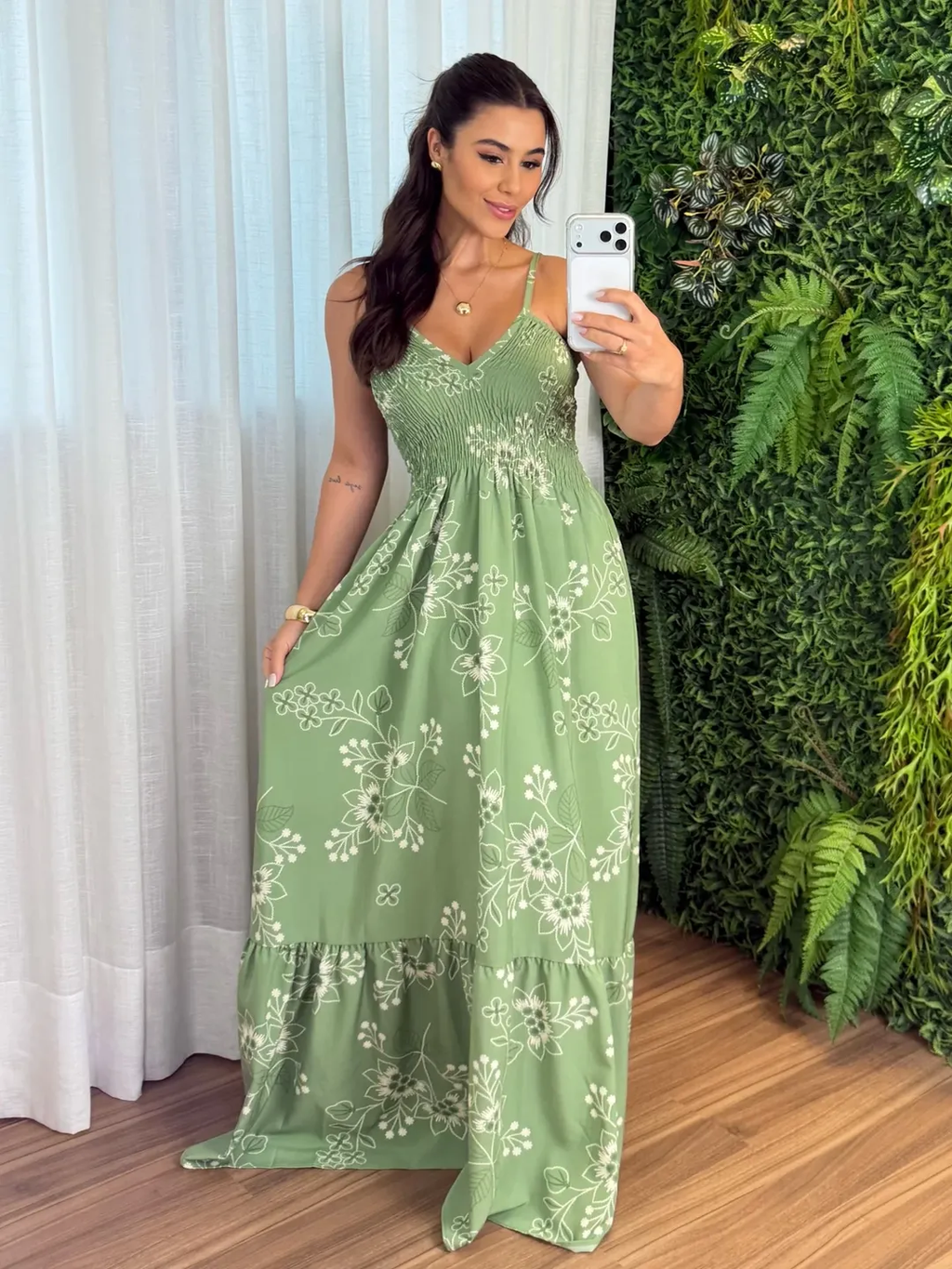 Vestido Decote V Feminino - Verde
