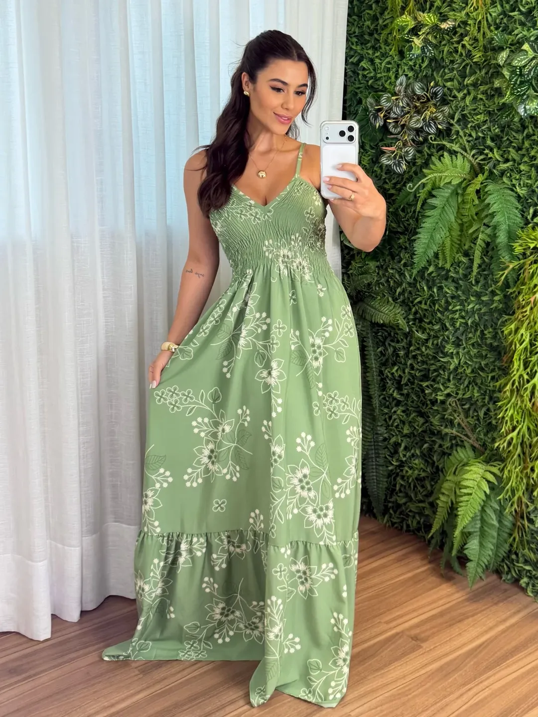 Vestido Decote V Feminino - Verde