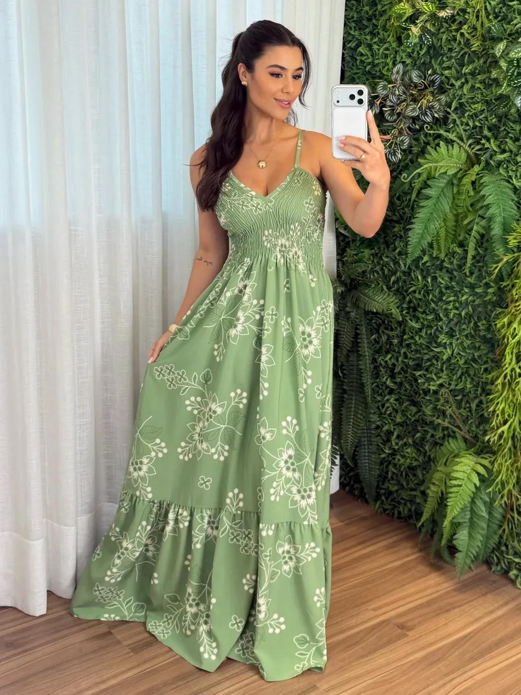 Vestido Decote V Feminino - Verde