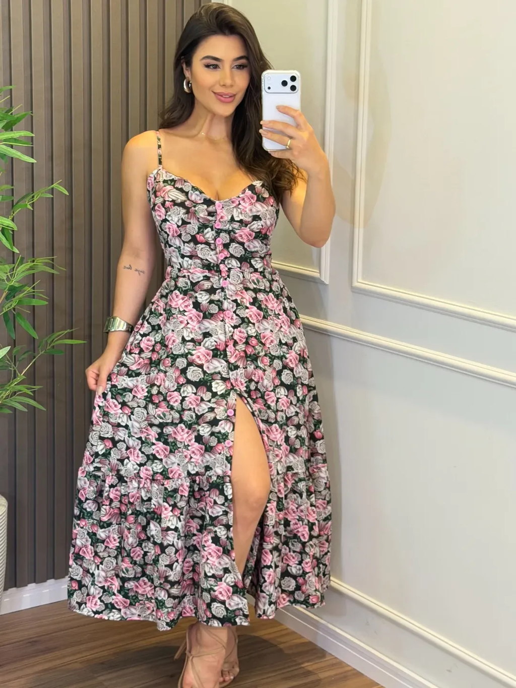 Vestido Inês Feminino - Cinza Floral