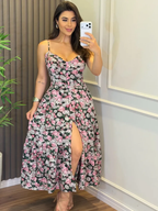 Vestido Inês Feminino - Cinza Floral