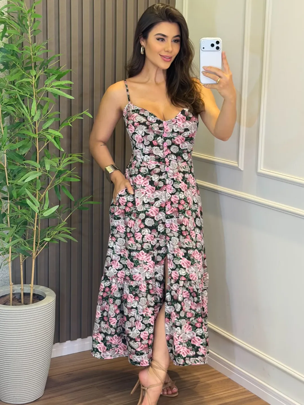 Vestido Inês Feminino - Cinza Floral