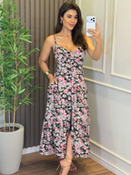 Vestido Inês Feminino - Cinza Floral