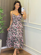 Vestido Inês Feminino - Cinza Floral