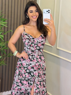 Vestido Inês Feminino - Cinza Floral