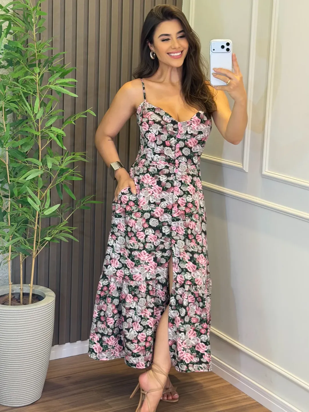 Vestido Inês Feminino - Cinza Floral