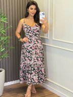 Vestido Inês Feminino - Cinza Floral