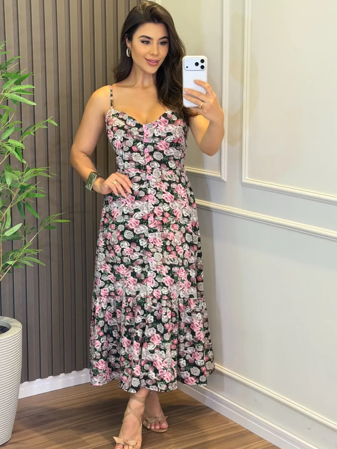 Vestido Inês Feminino - Cinza Floral