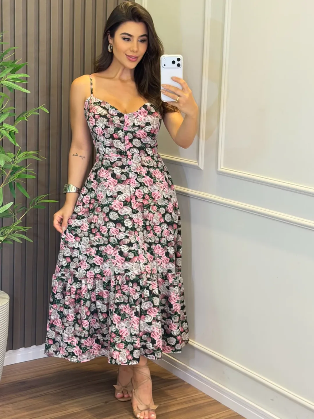 Vestido Inês Feminino - Cinza Floral