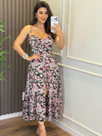 Vestido Inês Feminino - Cinza Floral