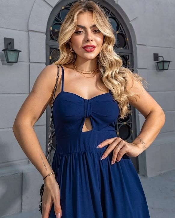Vestido Bojo Midi Feminino - Azul Marinho