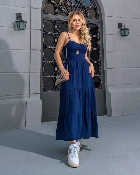 Vestido Bojo Midi Feminino - Azul Marinho