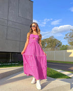 Vestido Bojo Midi Feminino - Fúcsia