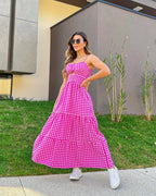 Vestido Bojo Midi Feminino - Fúcsia