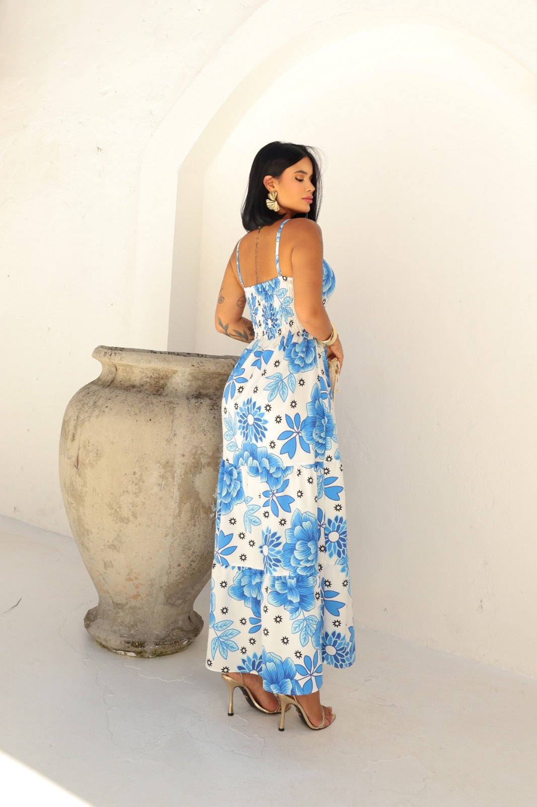 Vestido Floral Azul Farm Feminino - Azul Claro