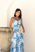 Vestido Floral Azul Farm Feminino - Azul Claro