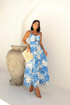 Vestido Floral Azul Farm Feminino - Azul Claro