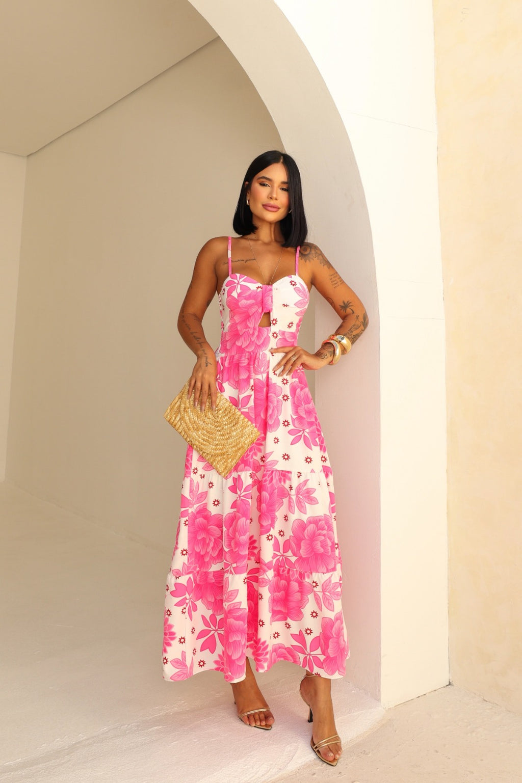Vestido Floral Rosa Farm Feminino - Rosa