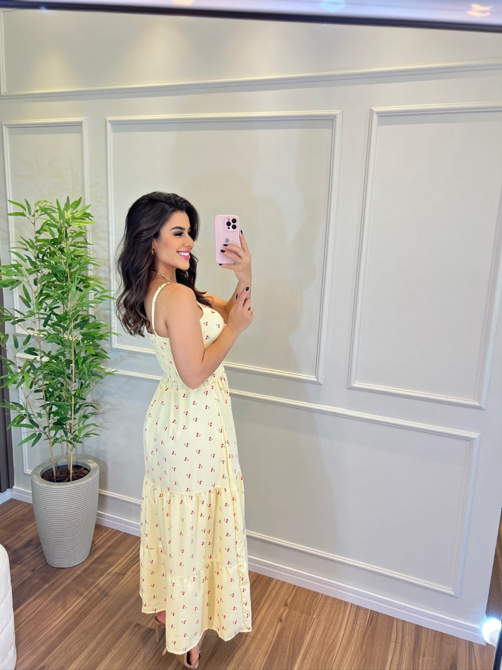 Vestido Mini Cereja Feminino - Amarelo