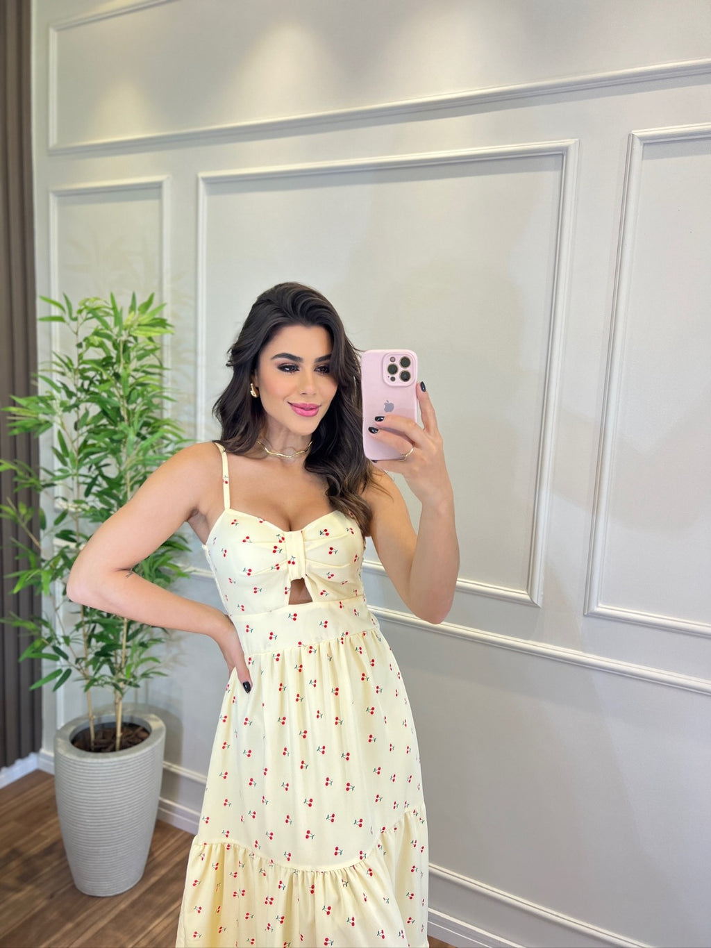 Vestido Mini Cereja Feminino - Amarelo