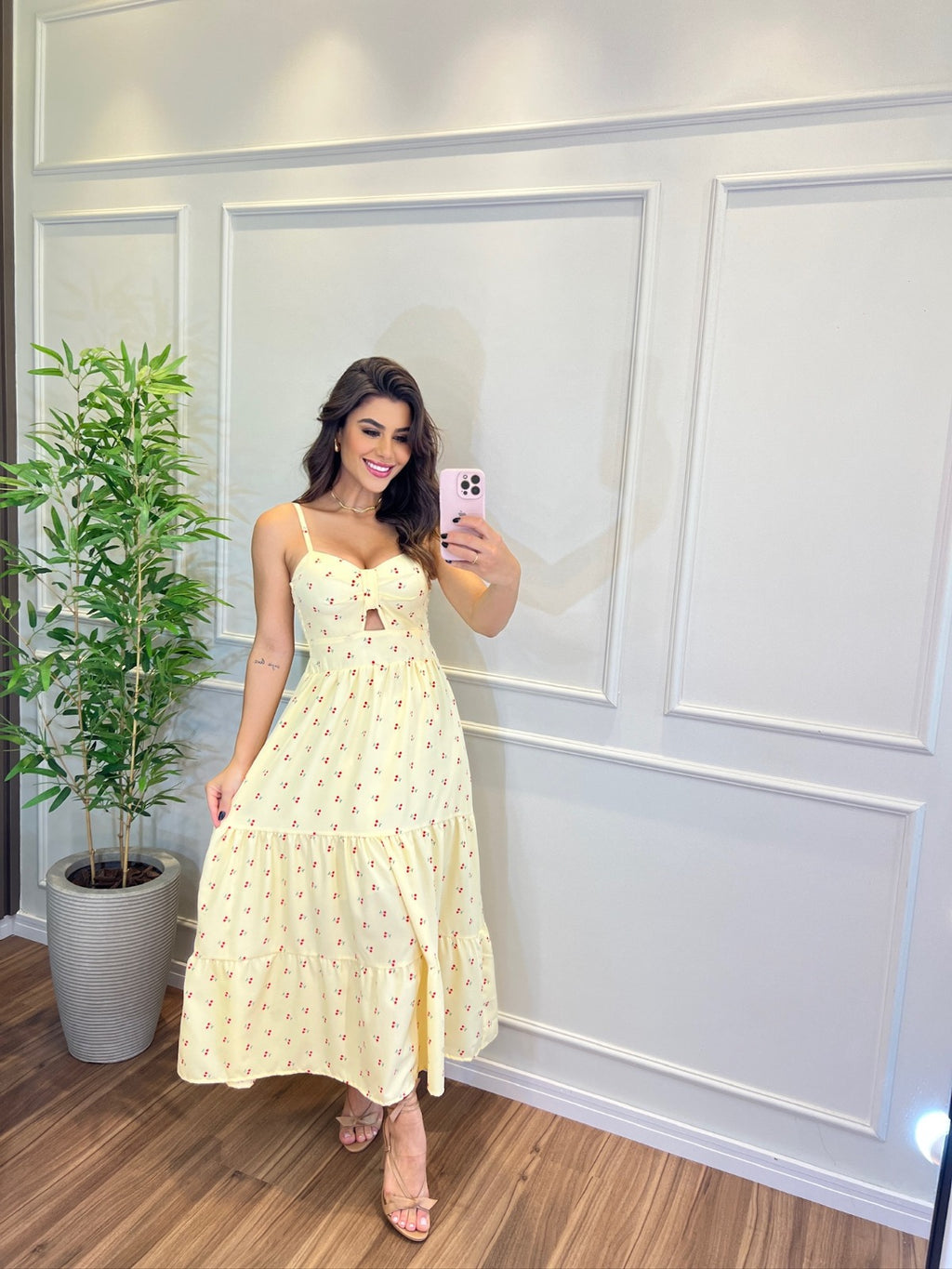 Vestido Mini Cereja Feminino - Amarelo