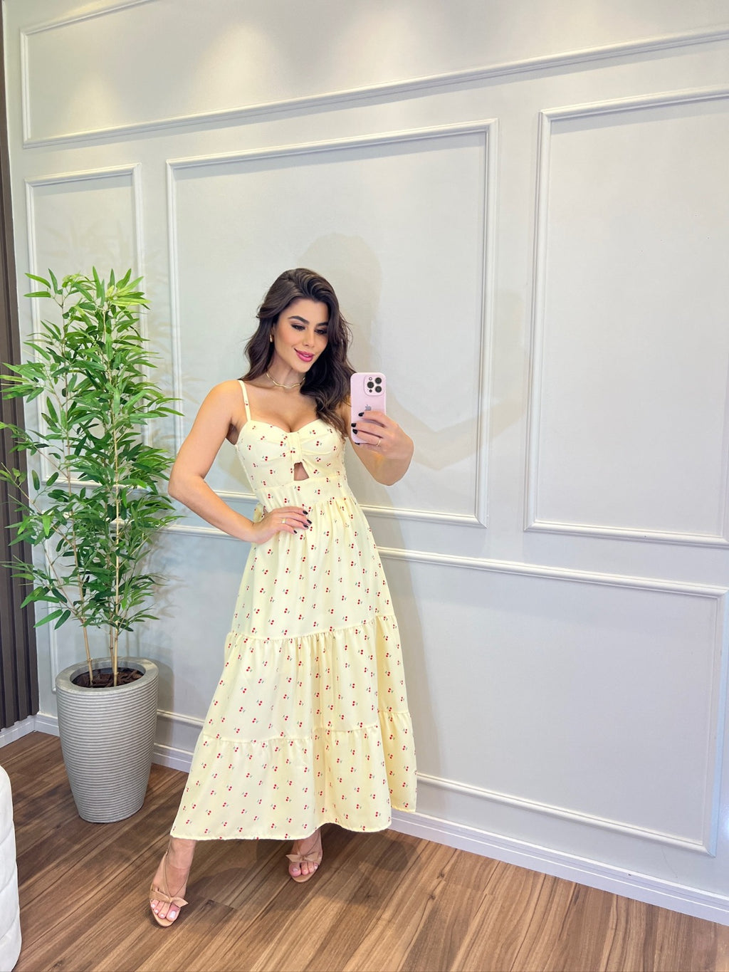 Vestido Mini Cereja Feminino - Amarelo