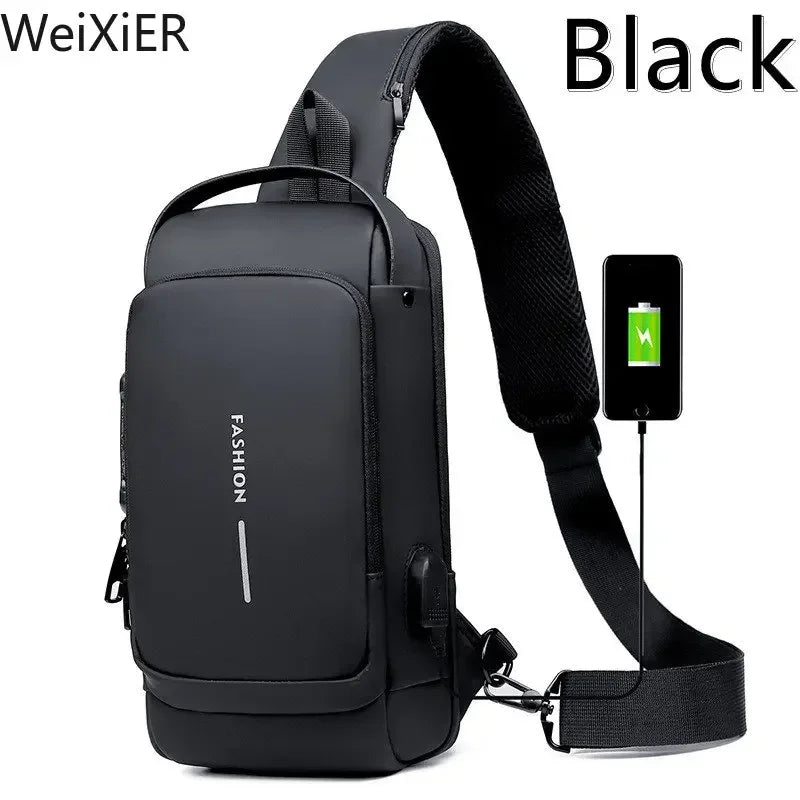 Bolsa Transversal Masculina Antifurto com USB – Ideal para Escola, Viagens e o Dia a Dia