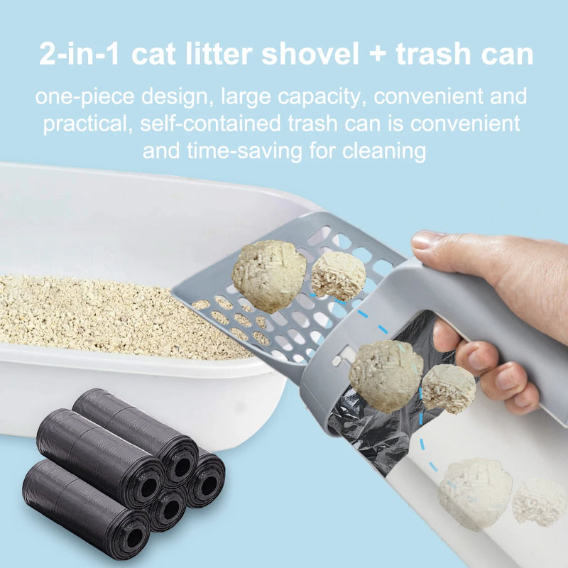Cat Scoop 2 em 1 – Pá Higiênica com Dispenser Embutido | Praticidade e Higiene no Cuidado com Seu Gato