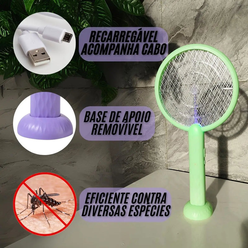 Raquete Elétrica Armadilha 2 em 1 Recarregável – Elimine Insetos com Praticidade e Segurança