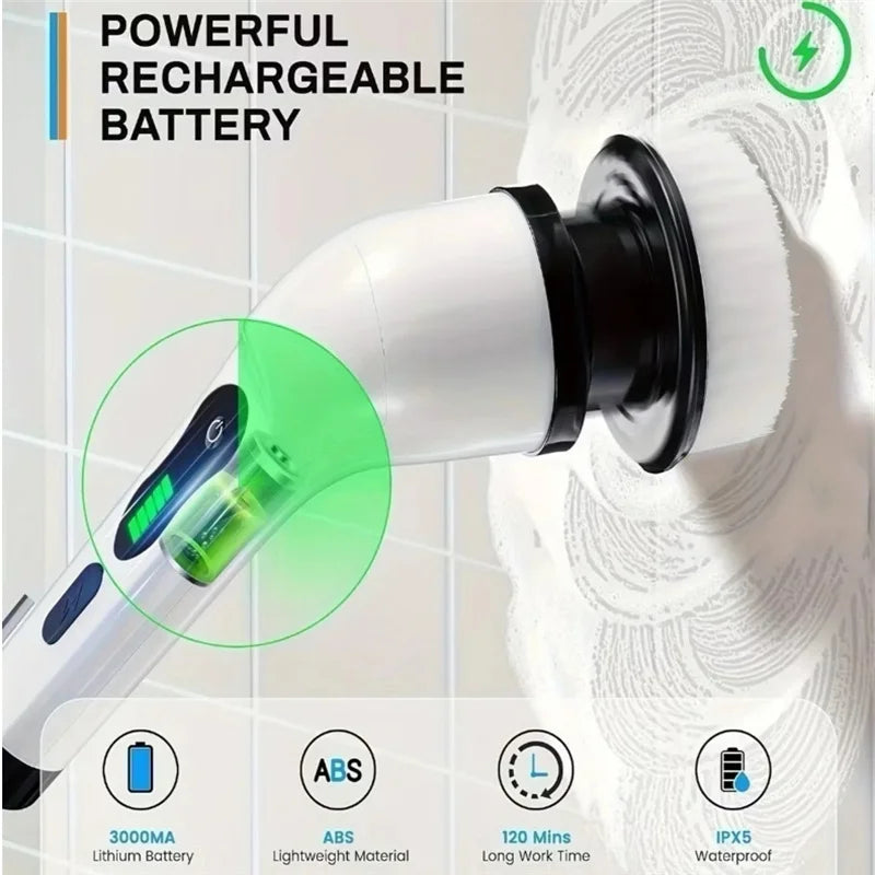 Escova de Limpeza Elétrica Rotativa Multiuso com Cabo Extensível 9 em 1 – Praticidade, Potência e Conforto na Palma da Sua Mão