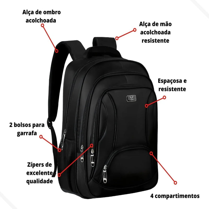 Mochila Reforçada Multifuncional Grande Executiva para Notebook até 17” – Robustez, Estilo e Versatilidade em Uma Só Mochila