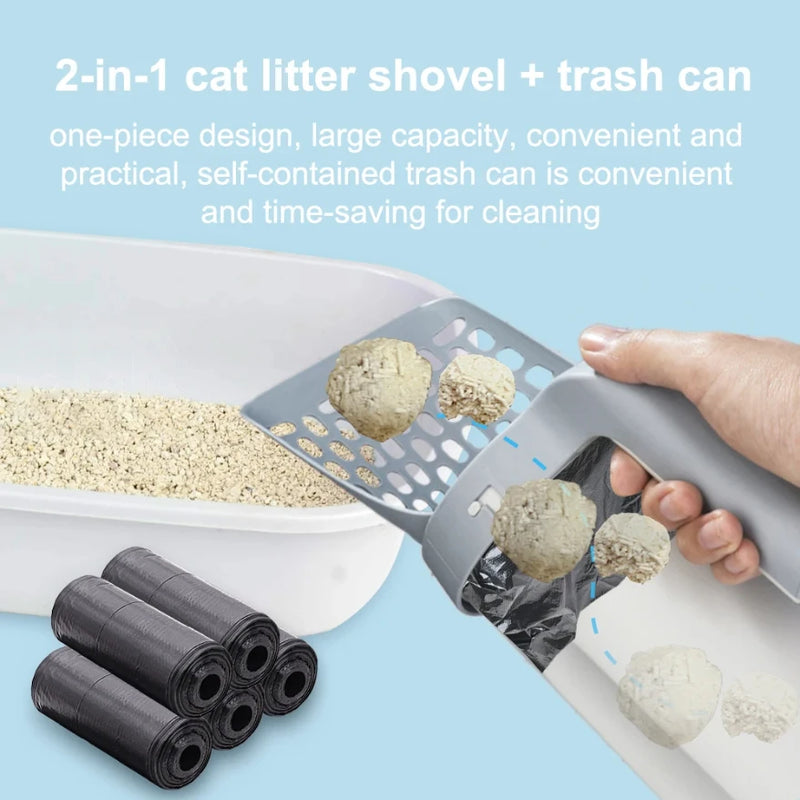 Cat Scoop 2 em 1 – Pá Higiênica com Dispenser Embutido | Praticidade e Higiene no Cuidado com Seu Gato