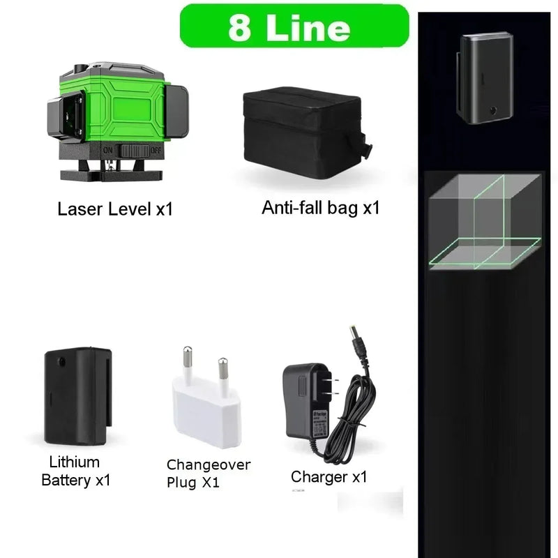 Nível de Laser de Feixe Verde 16 Linhas 360° – Alta Precisão para Construção e DIY