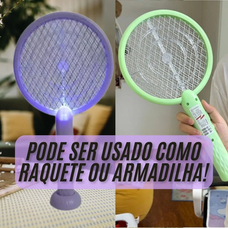 Raquete Elétrica Armadilha 2 em 1 Recarregável – Elimine Insetos com Praticidade e Segurança