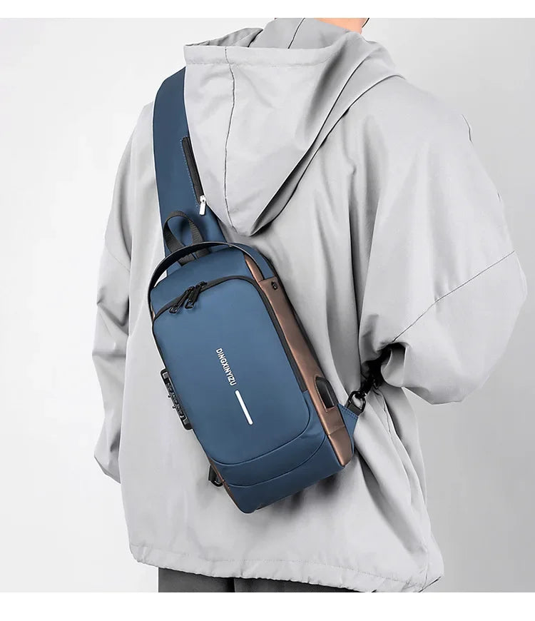 Bolsa Transversal Masculina Antifurto com USB – Ideal para Escola, Viagens e o Dia a Dia