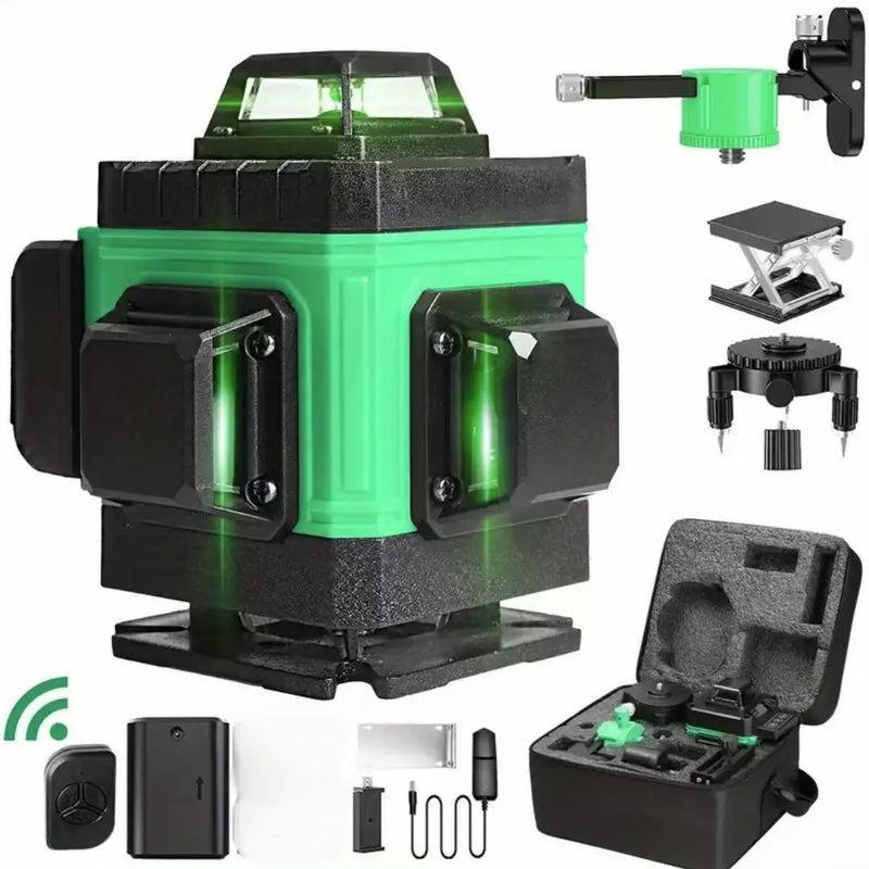 Nível de Laser de Feixe Verde 16 Linhas 360° – Alta Precisão para Construção e DIY