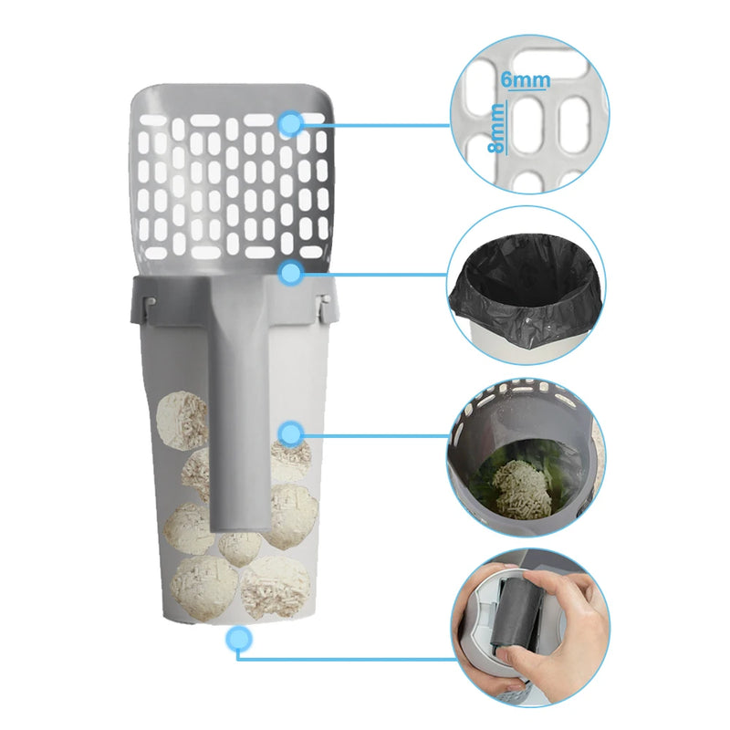 Cat Scoop 2 em 1 – Pá Higiênica com Dispenser Embutido | Praticidade e Higiene no Cuidado com Seu Gato