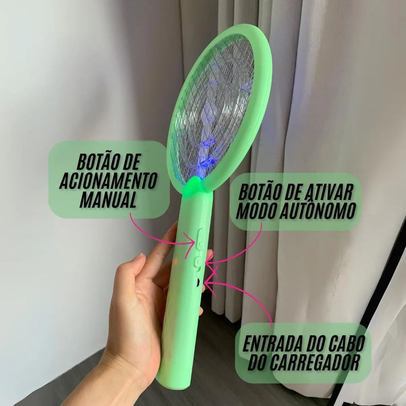 Raquete Elétrica Armadilha 2 em 1 Recarregável – Elimine Insetos com Praticidade e Segurança