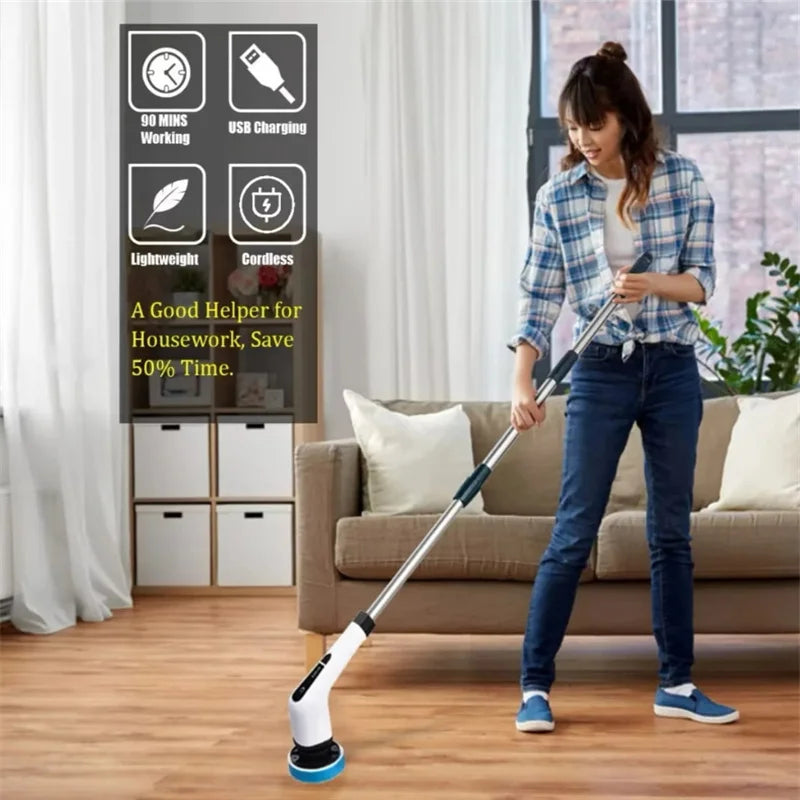 Escova de Limpeza Elétrica Rotativa Multiuso com Cabo Extensível 9 em 1 – Praticidade, Potência e Conforto na Palma da Sua Mão