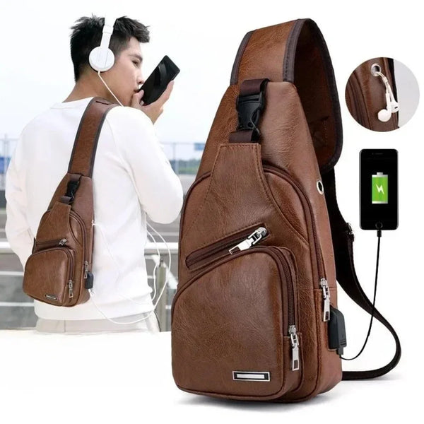 Bolsa Transversal Masculina com USB e Furo para Fone – Praticidade, Estilo e Segurança no Seu Dia a Dia