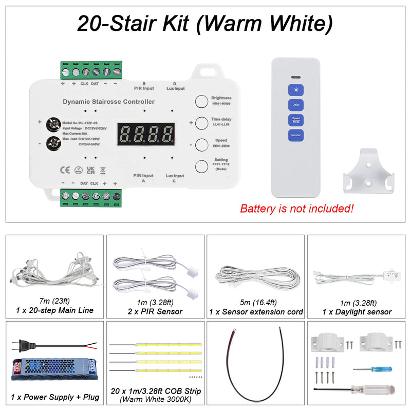 Luz de Escada com Controle Remoto – Sistema Inteligente com Sensor de Movimento e Fita COB LED 3000K