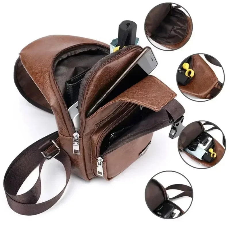 Bolsa Transversal Masculina com USB e Furo para Fone – Praticidade, Estilo e Segurança no Seu Dia a Dia