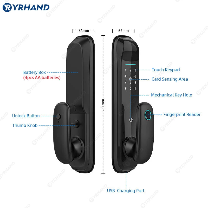 Fechadura Eletrônica Digital H6 com Biometria, Wi-Fi Tuya e Suporte em Português – Segurança Inteligente e Conectada na Palma da Mão