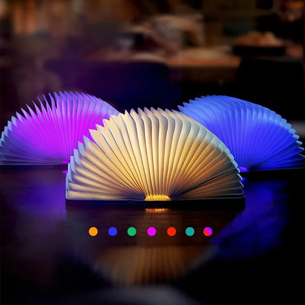 Luminária Livro Mágico 3D Dobrável RGB – Luz Noturna Criativa de Madeira com Recarga USB