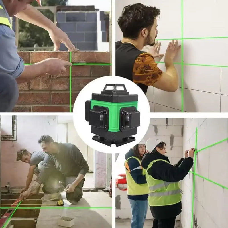 Nível de Laser de Feixe Verde 16 Linhas 360° – Alta Precisão para Construção e DIY